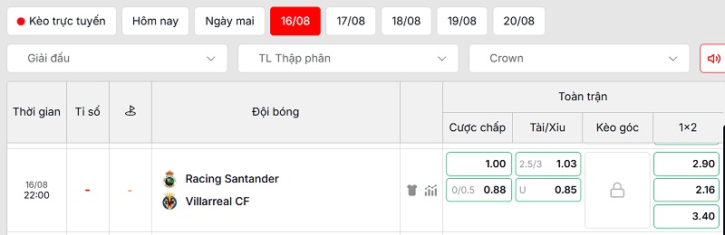 Soi kèo Racing Santander vs Villarreal qua tỷ lệ
